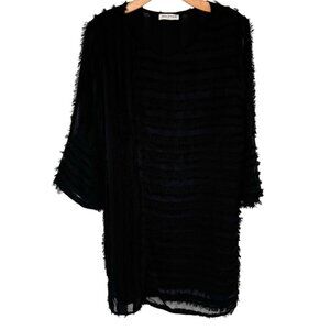 Solution Womens Black eyelash fringed 3/4 bell Sleeve dress size large new
